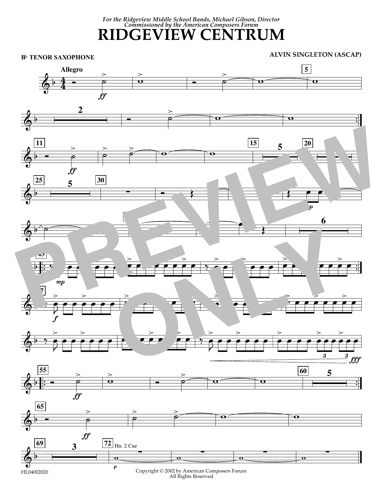 Download Alvin Singleton Ridgeview Centrum - Bb Tenor Saxophone Sheet Music