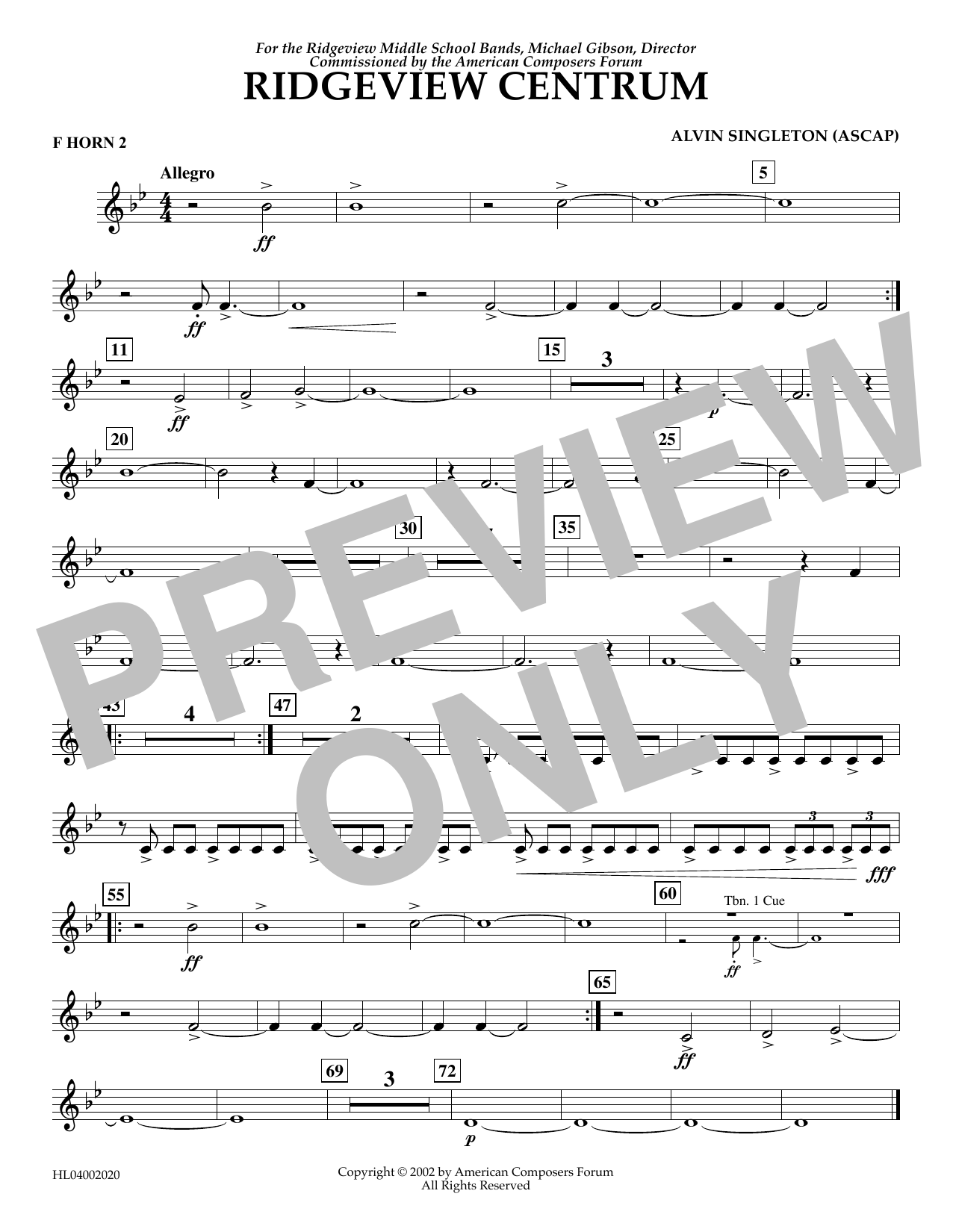 Download Alvin Singleton Ridgeview Centrum - F Horn 2 Sheet Music
