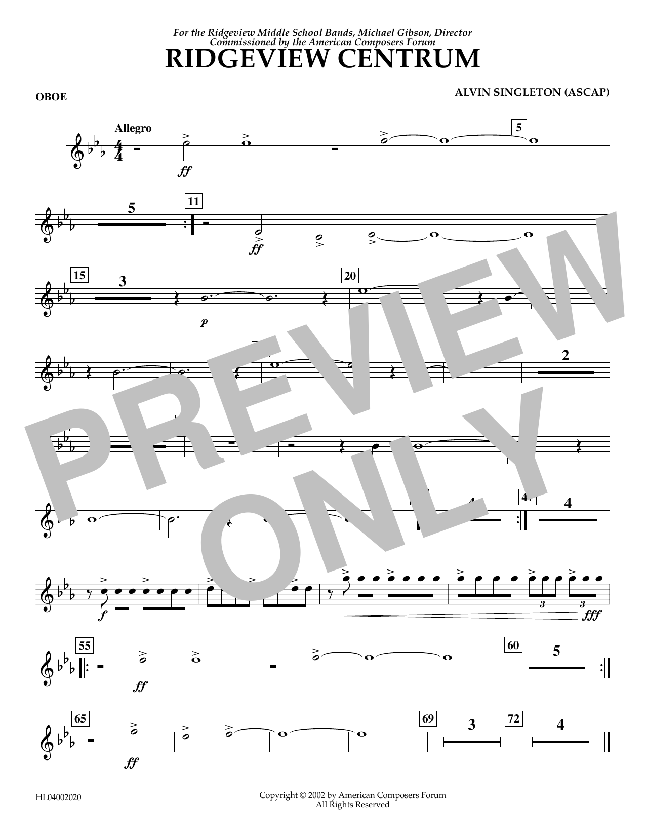 Download Alvin Singleton Ridgeview Centrum - Oboe Sheet Music