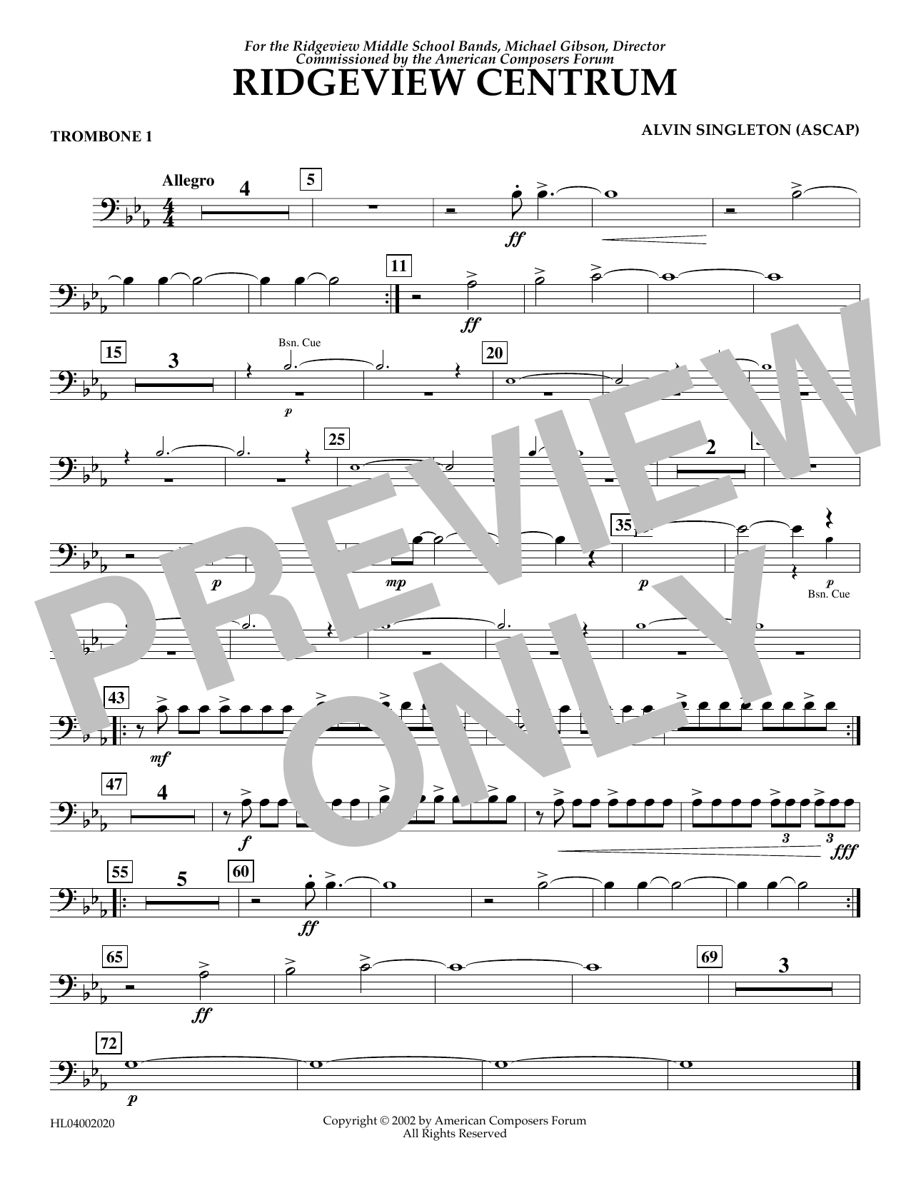 Download Alvin Singleton Ridgeview Centrum - Trombone 1 Sheet Music