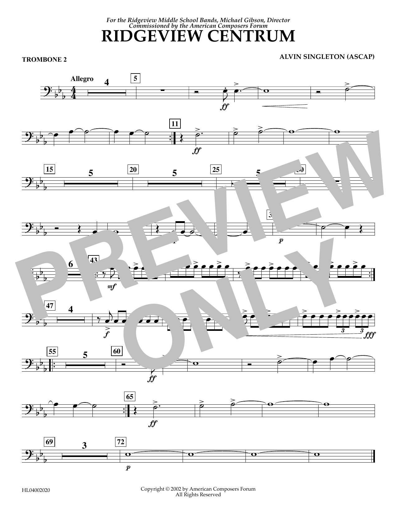 Download Alvin Singleton Ridgeview Centrum - Trombone 2 Sheet Music