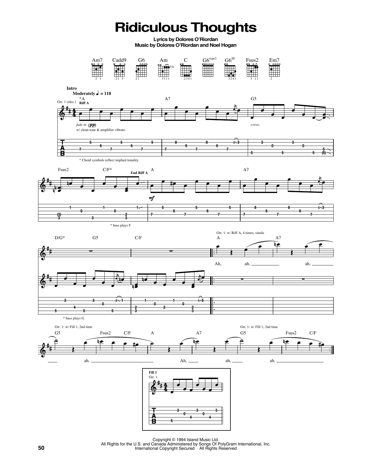 Download The Cranberries Ridiculous Thoughts Sheet Music