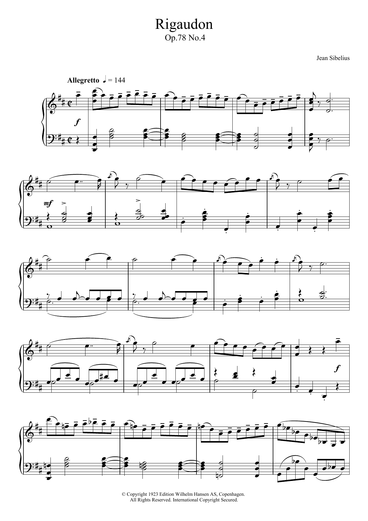 Download Jean Sibelius Rigaudon, Op.78 No.4 Sheet Music