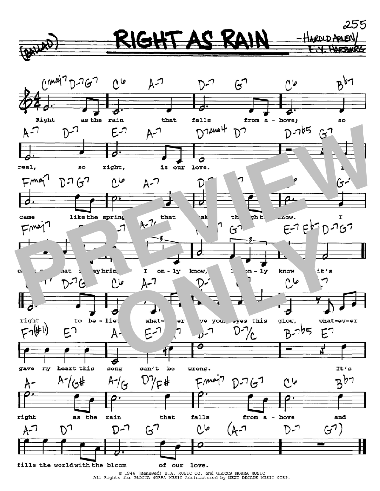 Download Harold Arlen Right As Rain Sheet Music