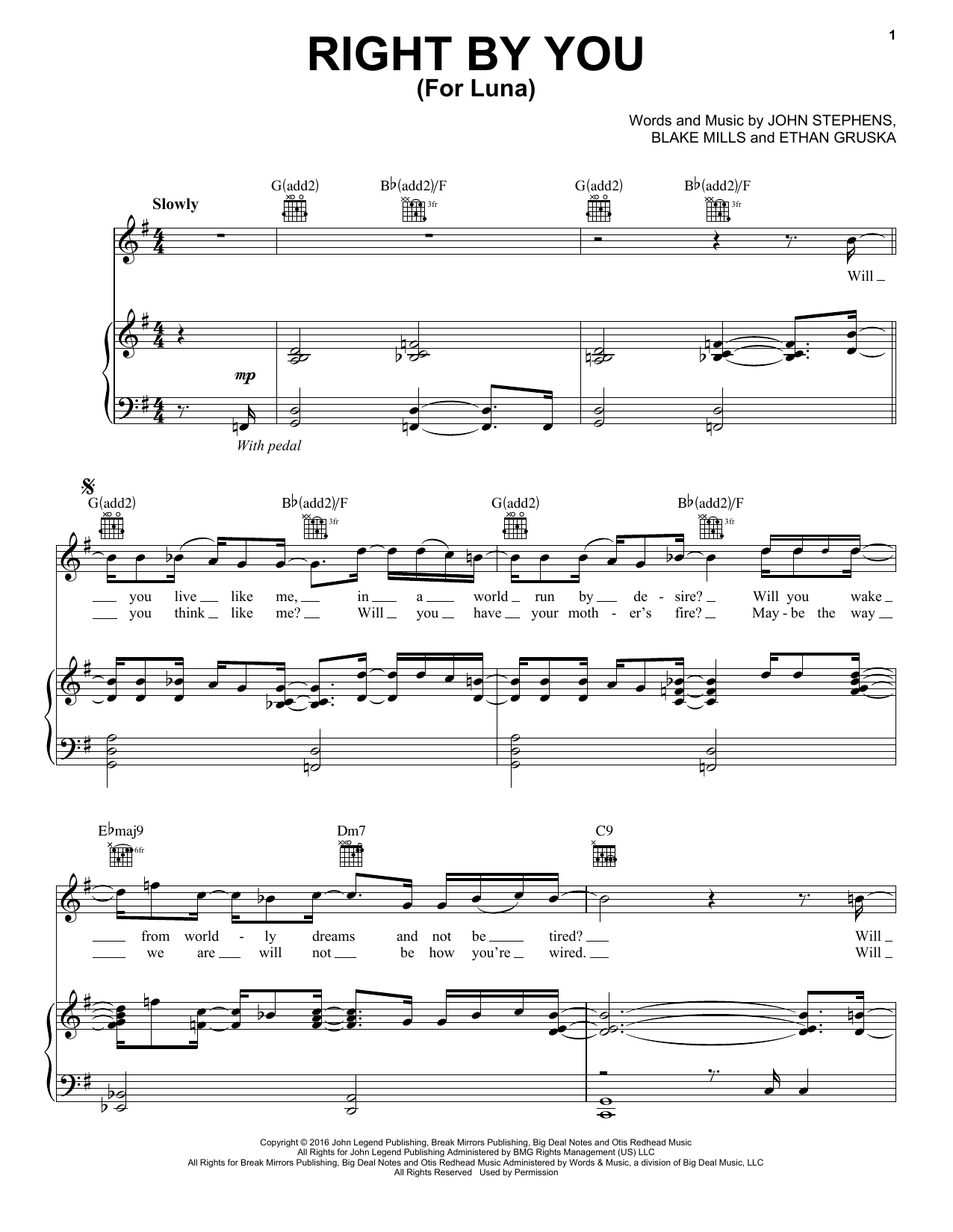 Download John Legend Right By You (For Luna) Sheet Music