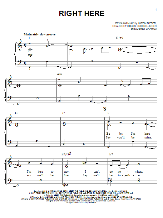 Download Justin Bieber Right Here Sheet Music
