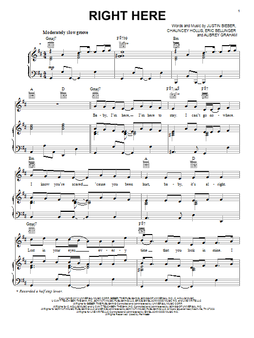Download Justin Bieber Right Here Sheet Music