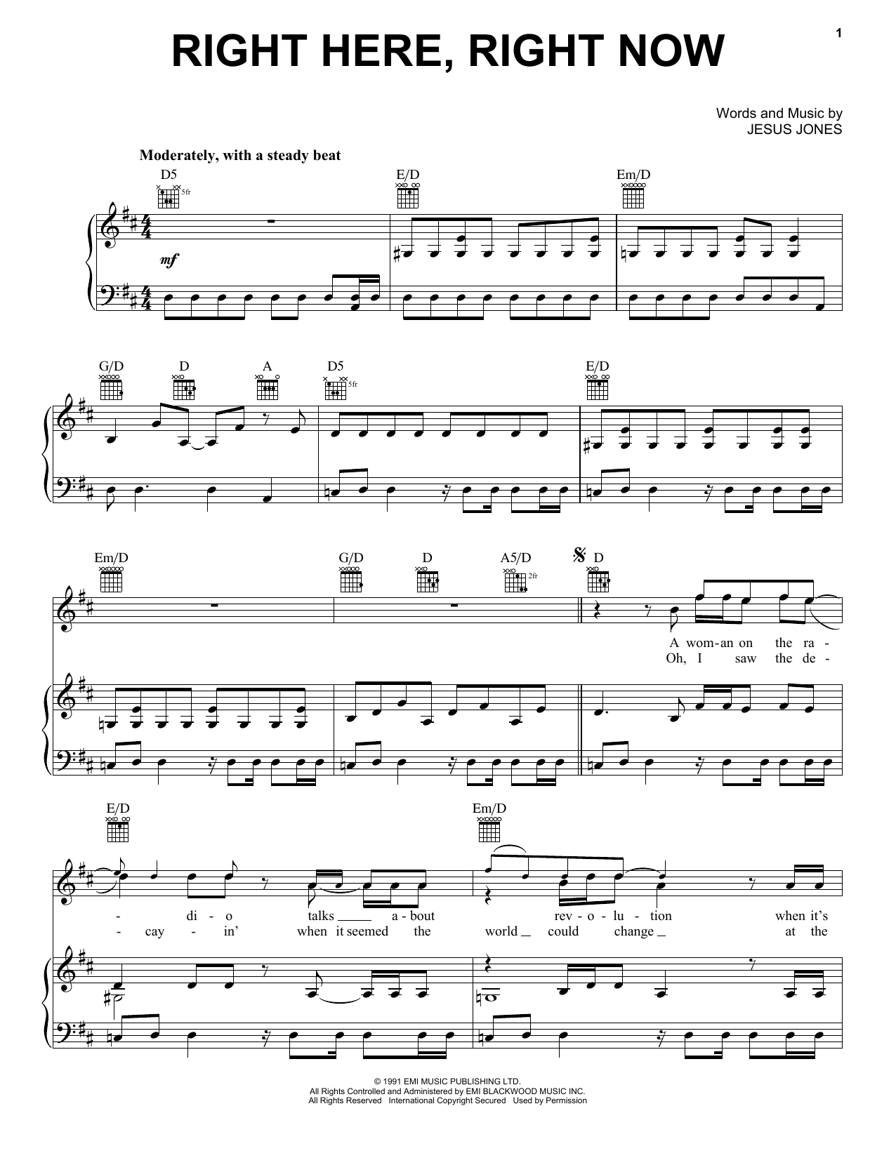 Download Jesus Jones Right Here, Right Now Sheet Music