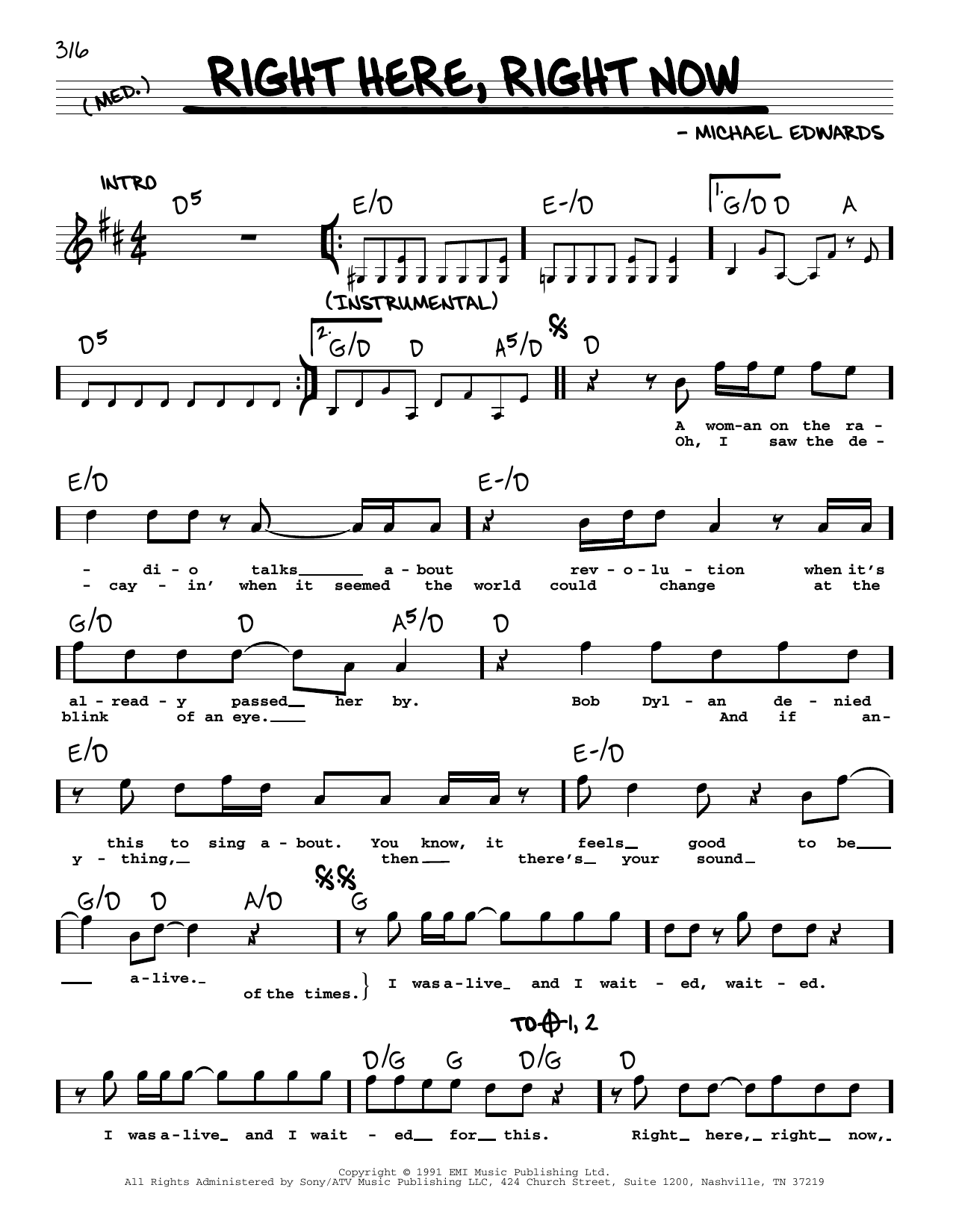 Download Jesus Jones Right Here, Right Now Sheet Music