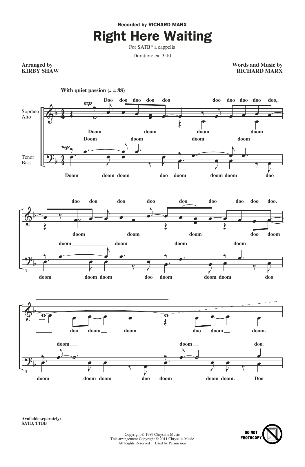 Download Richard Marx Right Here Waiting (arr. Kirby Shaw) Sheet Music