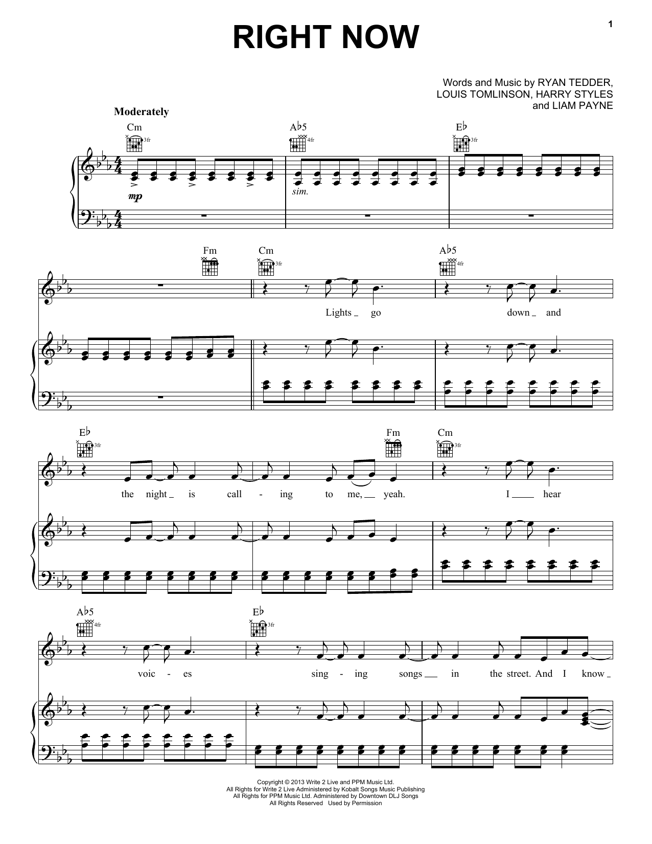 Download One Direction Right Now Sheet Music
