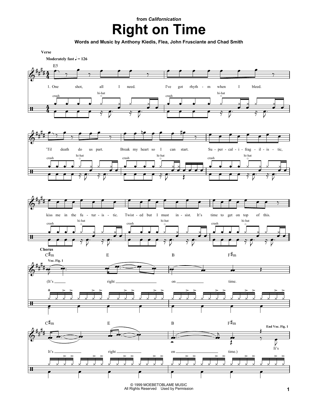 Download Red Hot Chili Peppers Right On Time Sheet Music