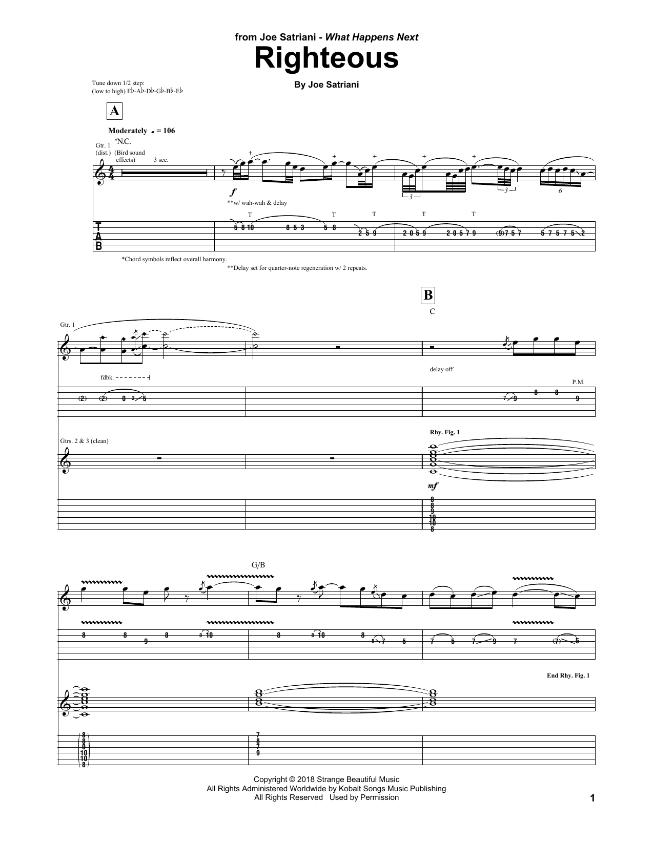 Download Joe Satriani Righteous Sheet Music