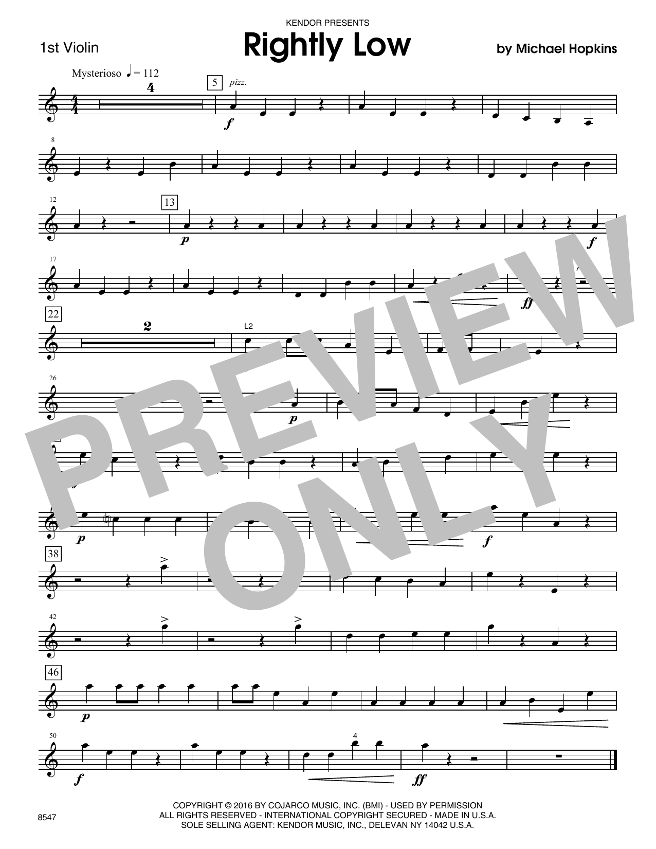Download Michael Hopkins Rightly Low - 1st Violin Sheet Music