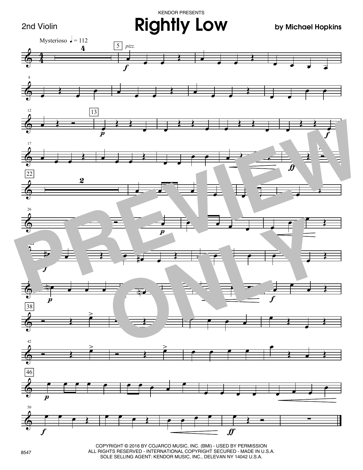 Download Michael Hopkins Rightly Low - 2nd Violin Sheet Music