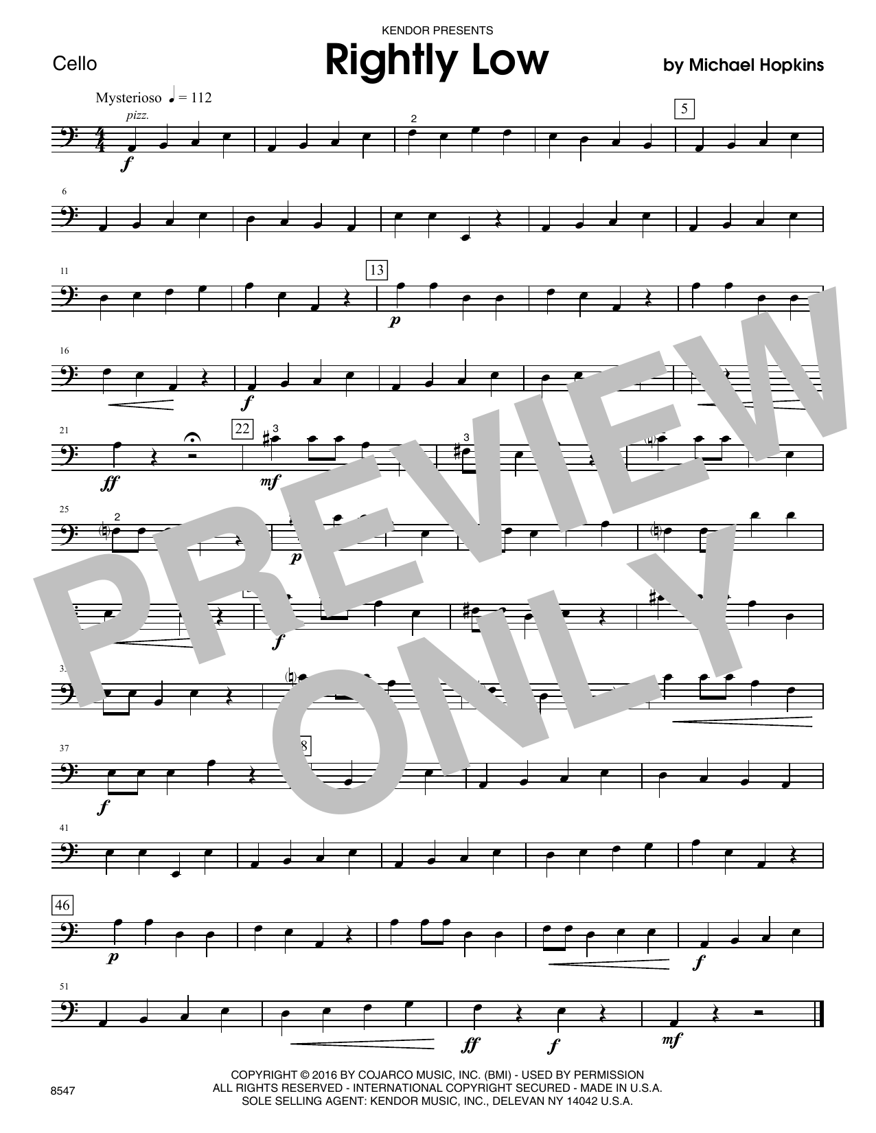 Download Michael Hopkins Rightly Low - Cello Sheet Music