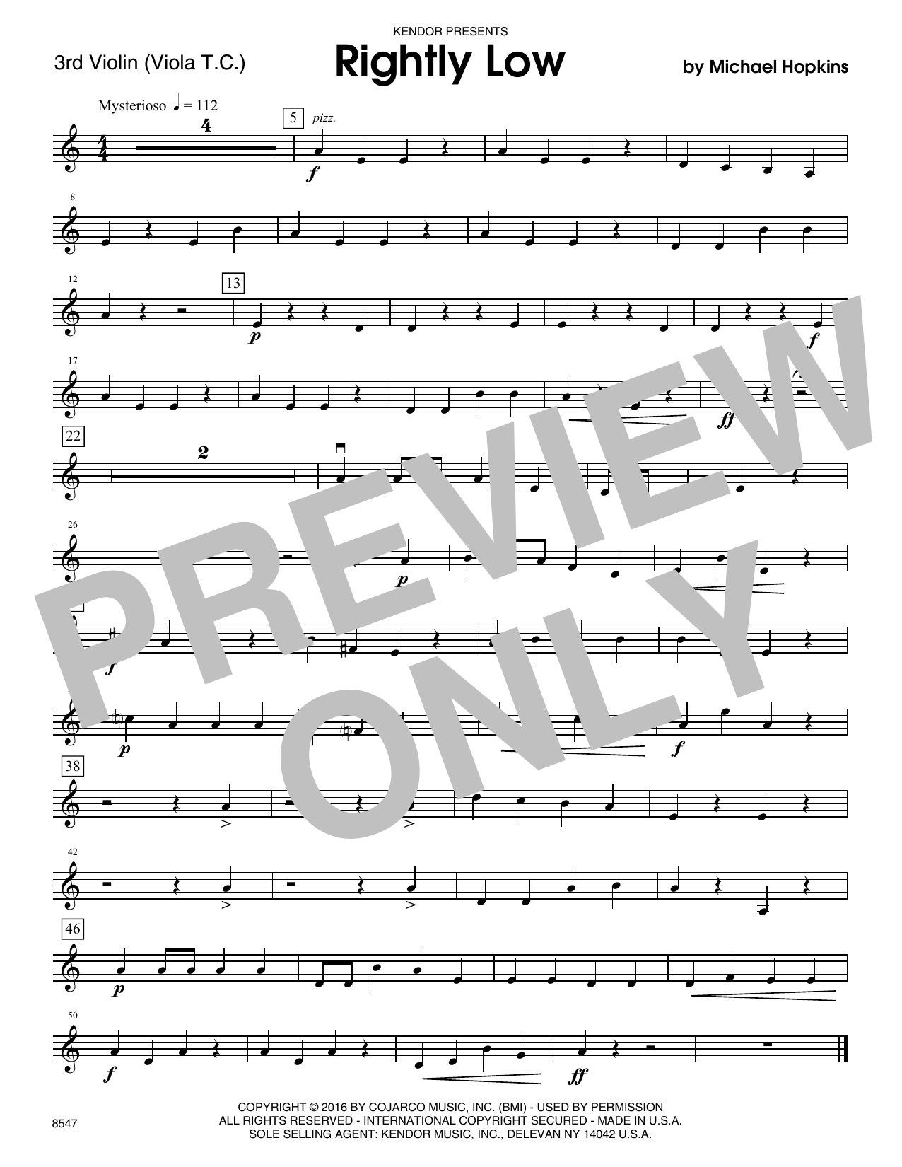 Download Michael Hopkins Rightly Low - Violin 3 (Viola T.C.) Sheet Music