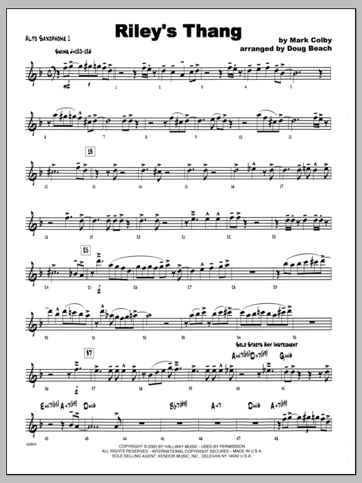 Download Mark Colby Riley's Thang - 1st Eb Alto Saxophone Sheet Music