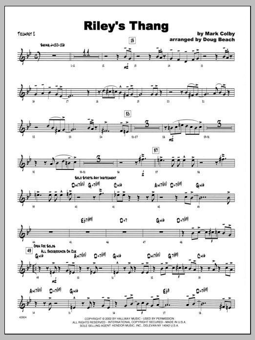 Download Mark Colby Riley's Thang - 2nd Bb Trumpet Sheet Music
