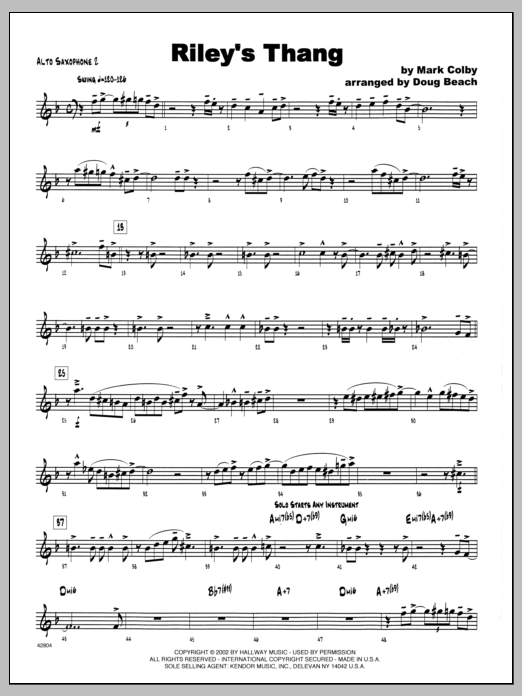 Download Mark Colby Riley's Thang - 2nd Eb Alto Saxophone Sheet Music