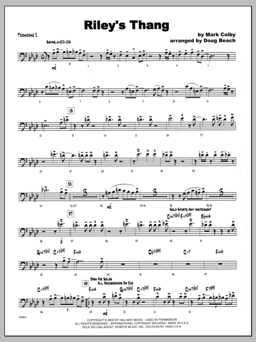 Download Mark Colby Riley's Thang - 2nd Trombone Sheet Music