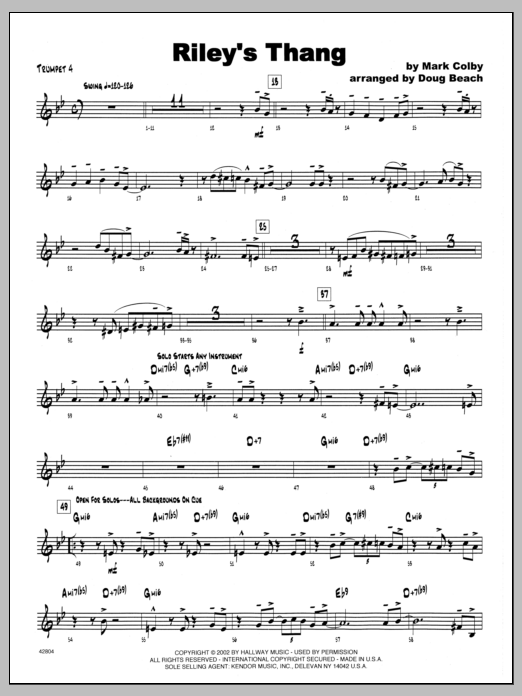 Download Mark Colby Riley's Thang - 4th Bb Trumpet Sheet Music