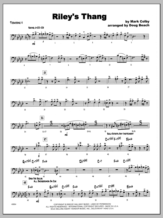 Download Mark Colby Riley's Thang - 4th Trombone Sheet Music