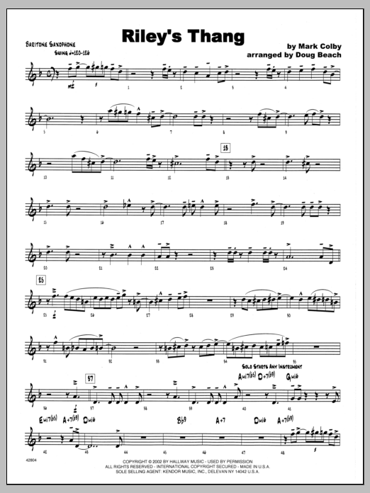 Download Mark Colby Riley's Thang - Eb Baritone Sax Sheet Music