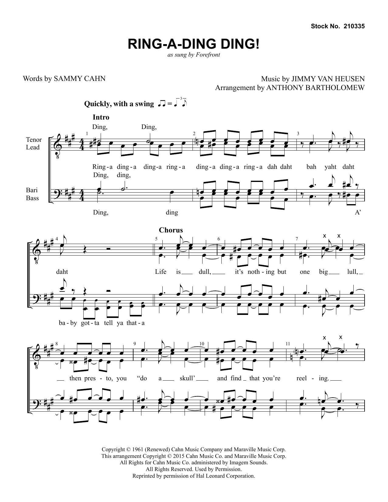 Download Forefront Ring-a-Ding Ding (arr. Anthony Bartholo Sheet Music