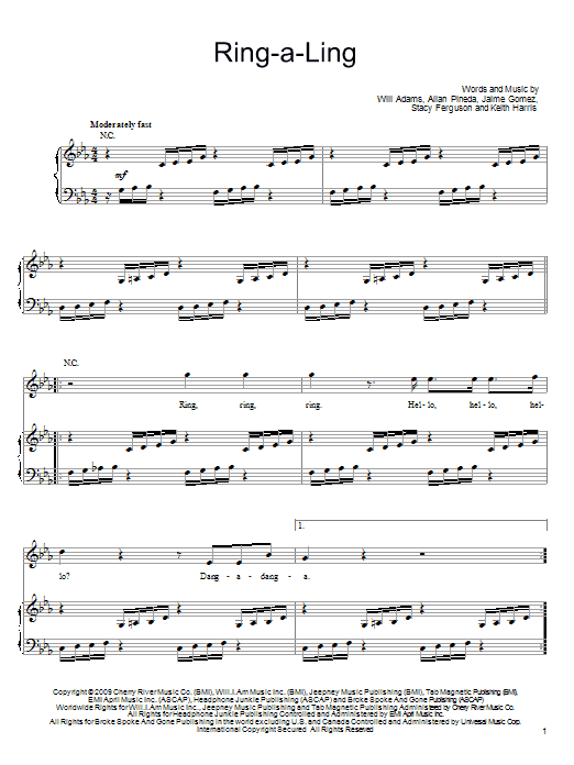 Download The Black Eyed Peas Ring-A-Ling Sheet Music