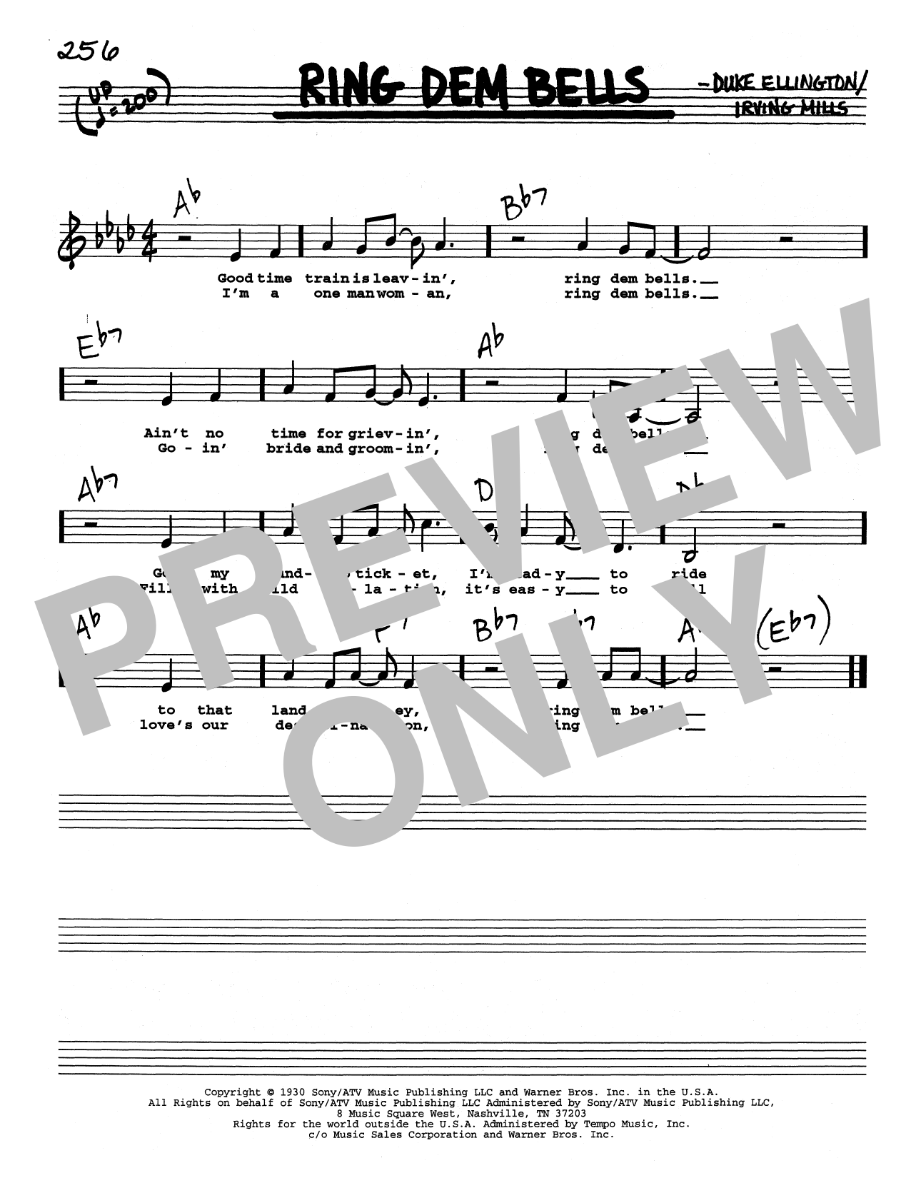 Duke Ellington Ring Dem Bells (Low Voice) sheet music notes printable PDF score