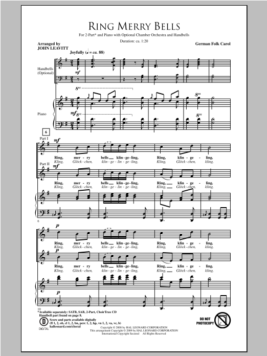 Download Traditional Carol Ring Merry Bells (arr. John Leavitt) Sheet Music