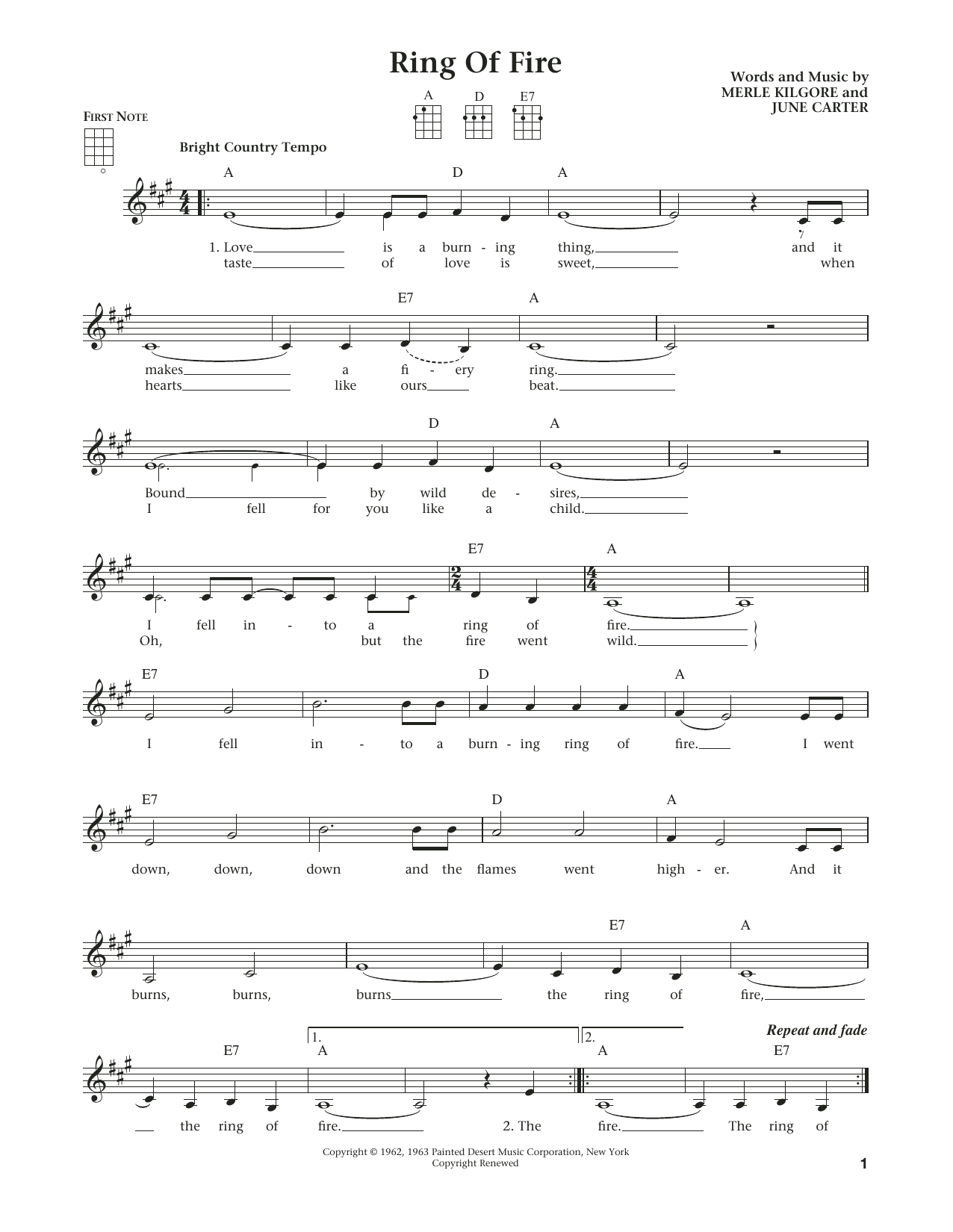 Download Johnny Cash Ring Of Fire (from The Daily Ukulele) ( Sheet Music