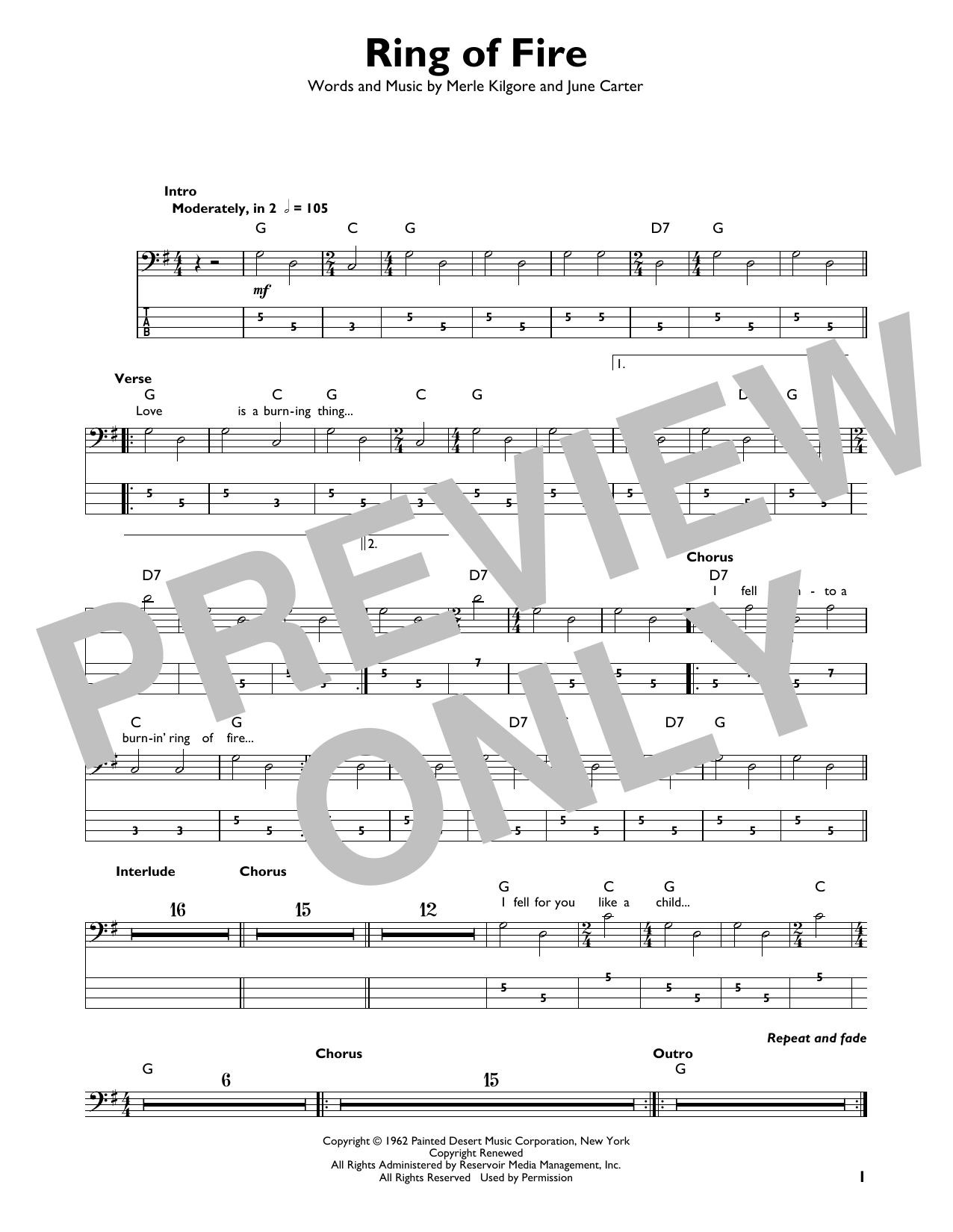 Download Johnny Cash Ring Of Fire Sheet Music
