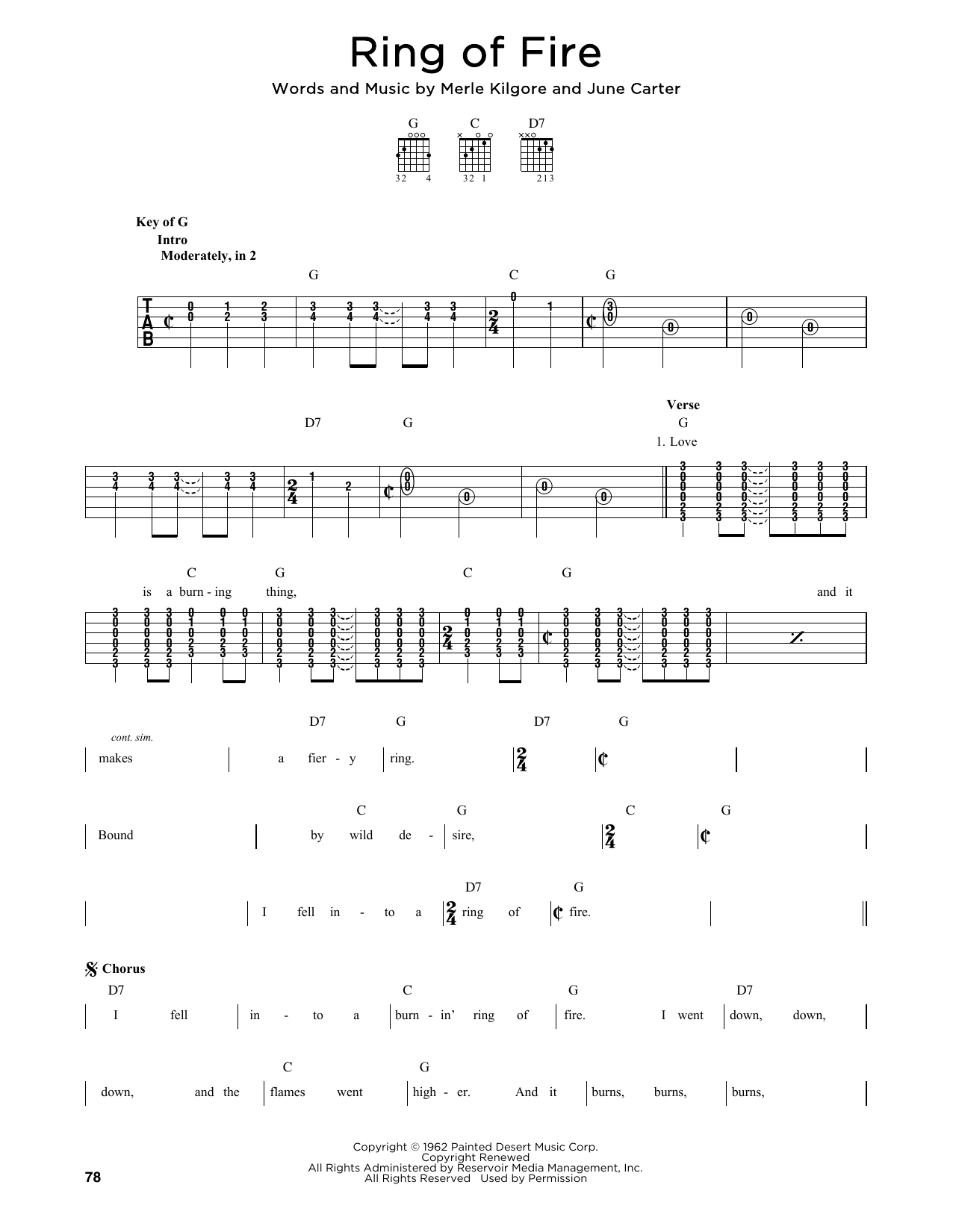 Johnny Cash Ring Of Fire sheet music notes printable PDF score
