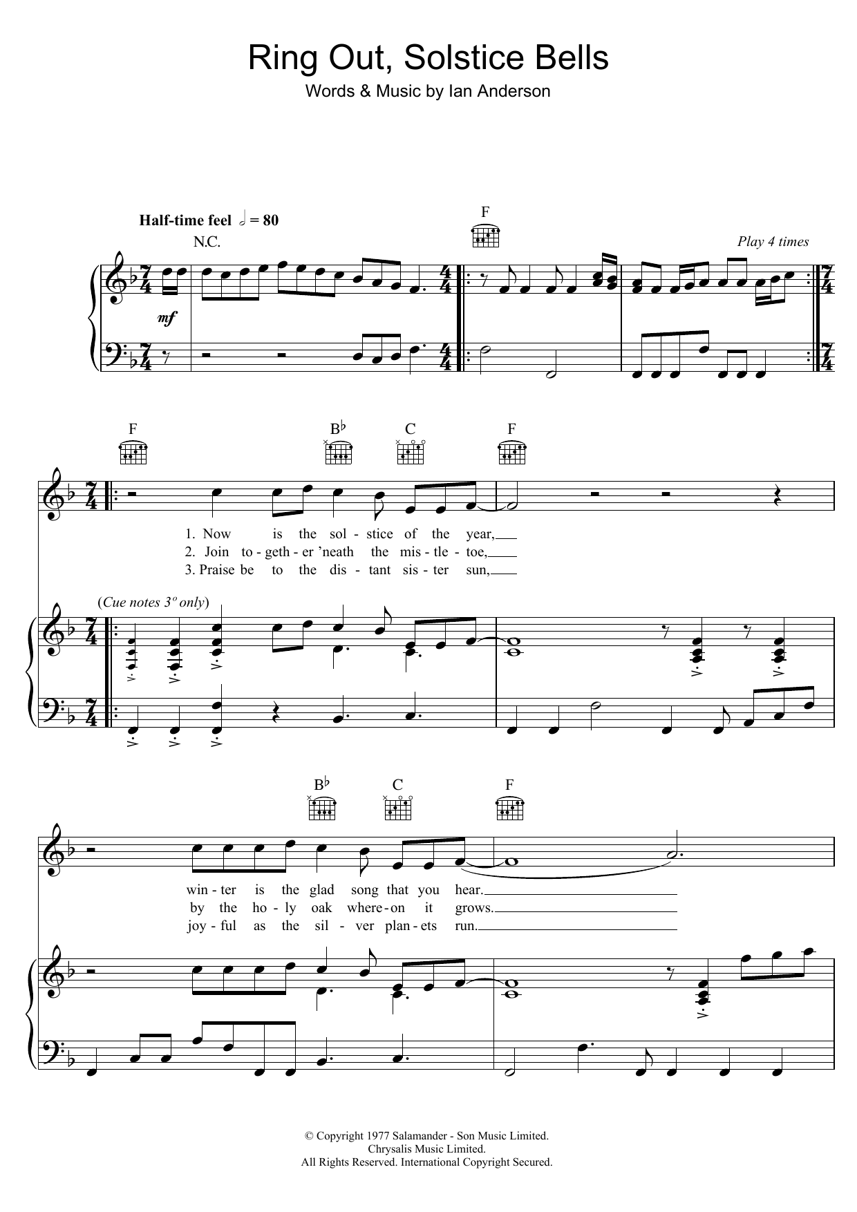 Download Jethro Tull Ring Out, Solstice Bells Sheet Music