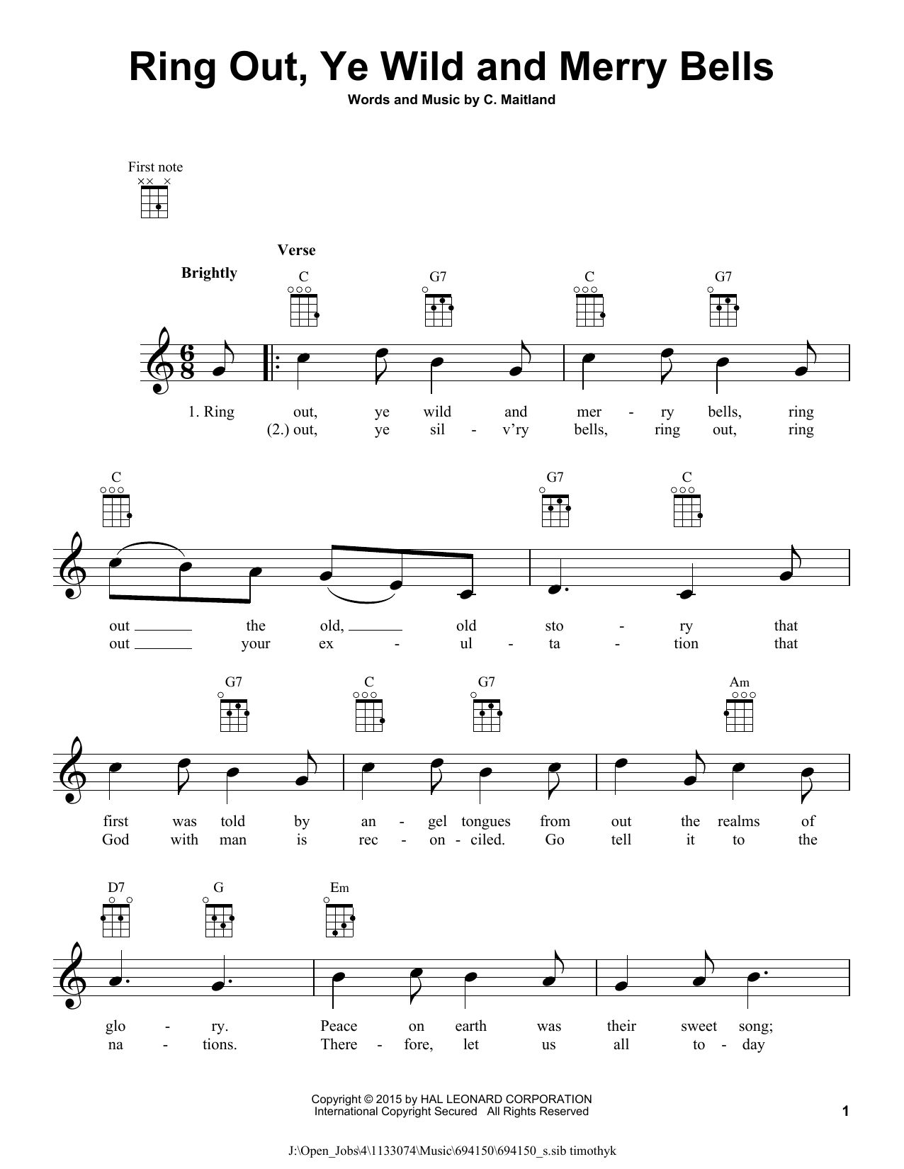 Download C. Maitland Ring Out, Ye Wild And Merry Bells Sheet Music