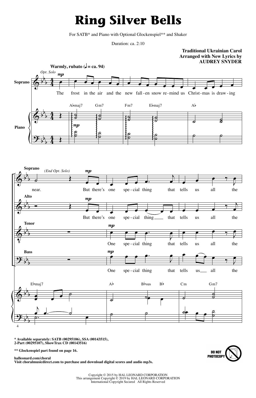 Download Traditional Ukrainian Carol Ring Silver Bells (arr. Audrey Snyder) Sheet Music