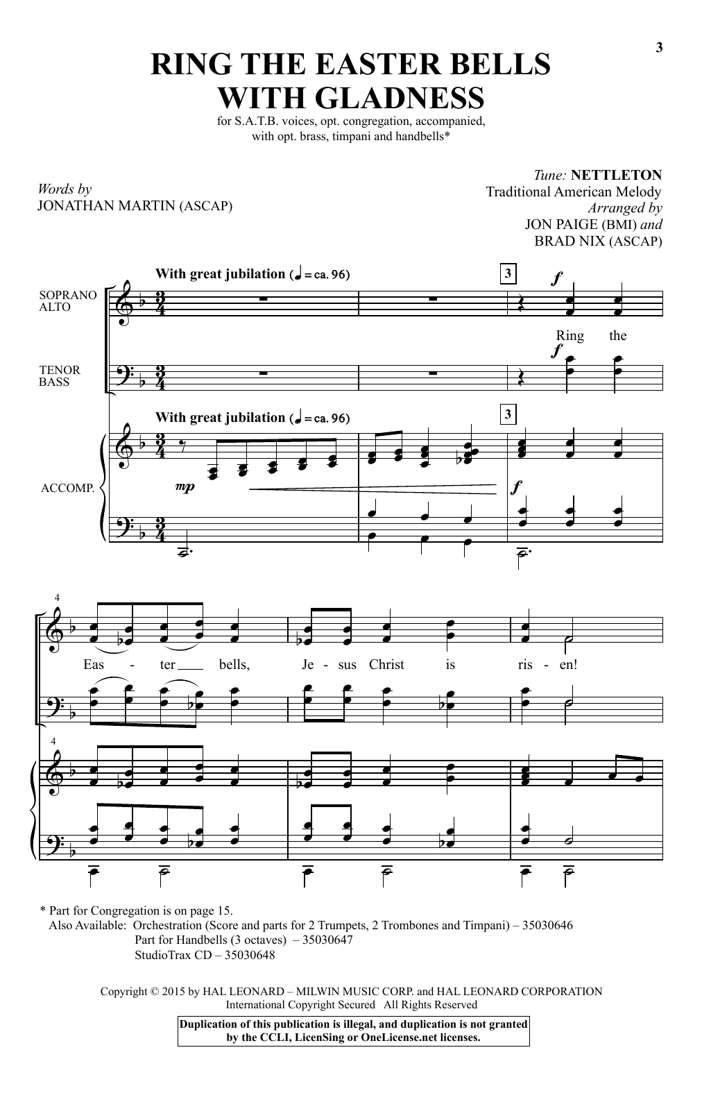 Download Brad Nix Ring The Easter Bells With Gladness Sheet Music