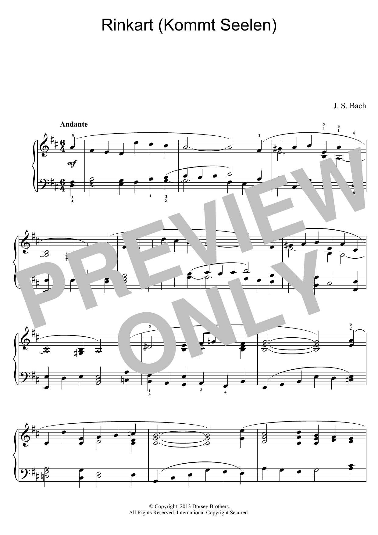 Johann Sebastian Bach Rinkart (Kommt Seelen) sheet music notes printable PDF score