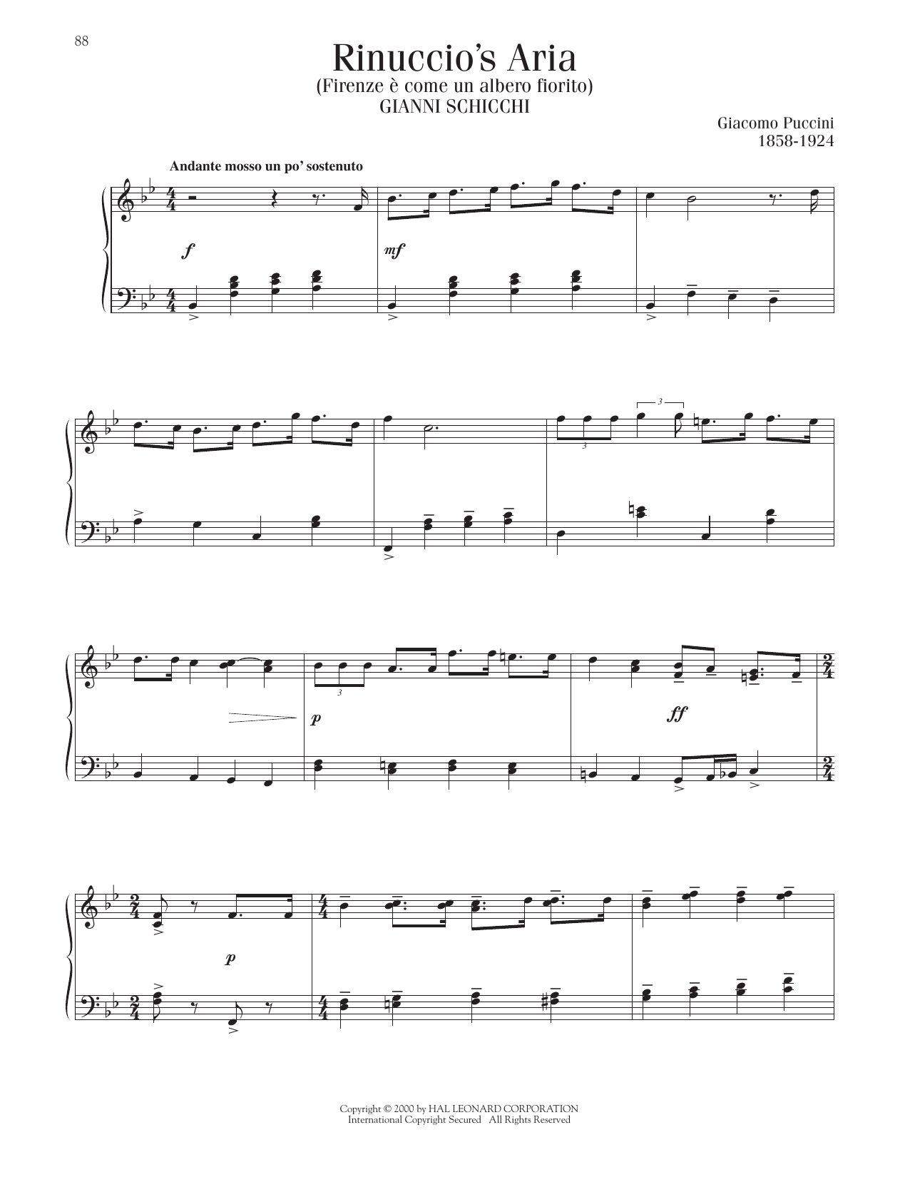 Giacomo Puccini Rinuccio's Aria (Firenze E Come Un Alberto Fiorito) sheet music notes printable PDF score