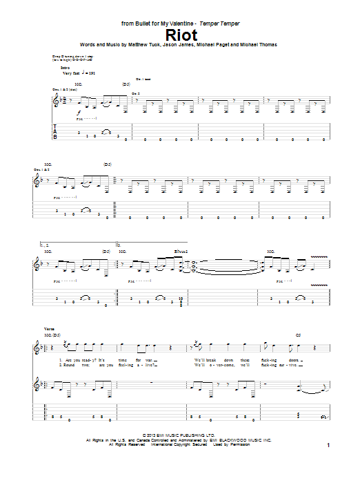 Download Bullet for My Valentine Riot Sheet Music