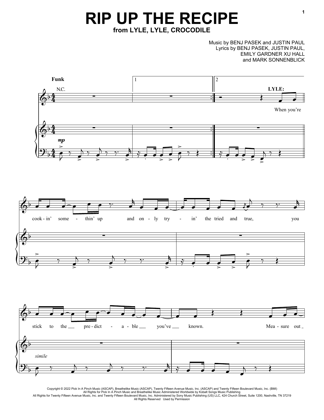 Download Pasek & Paul Rip Up The Recipe (from Lyle, Lyle, Cro Sheet Music