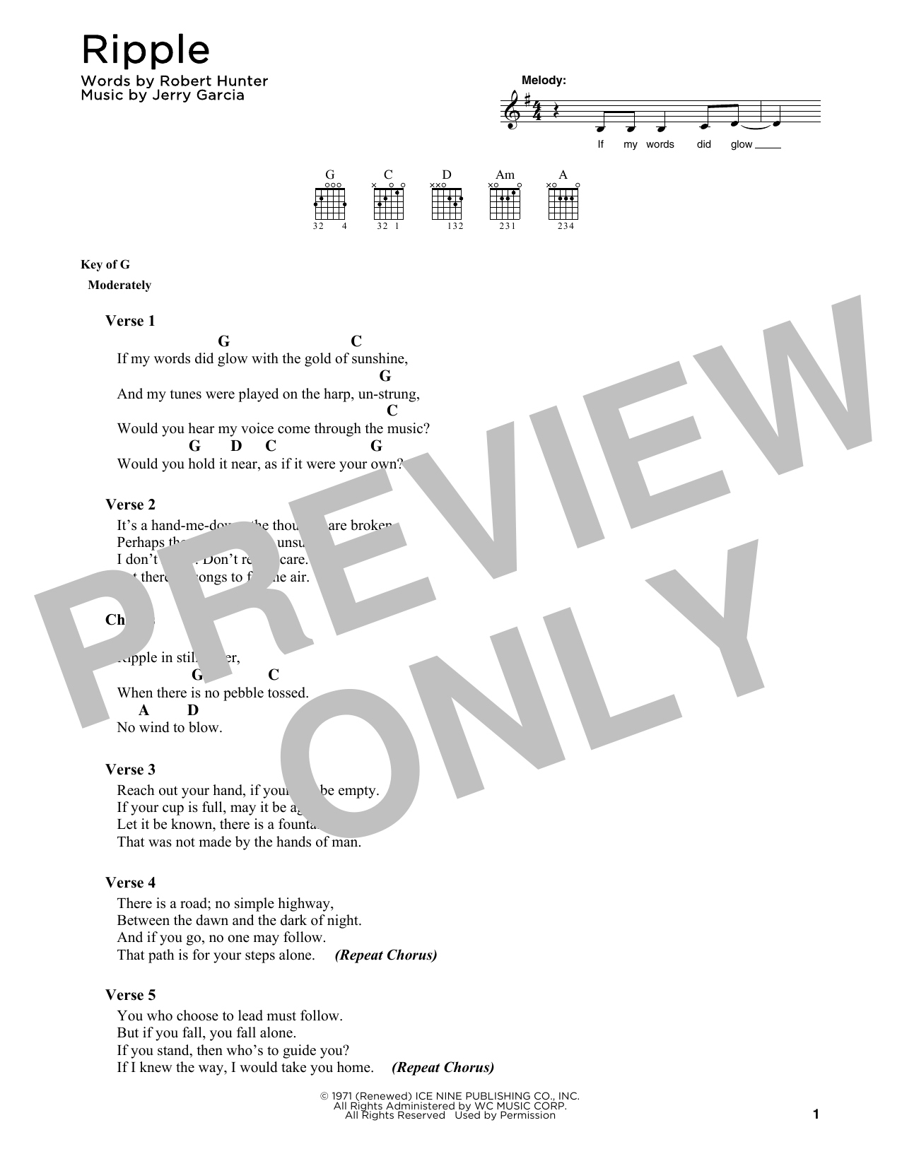Grateful Dead Ripple sheet music notes printable PDF score