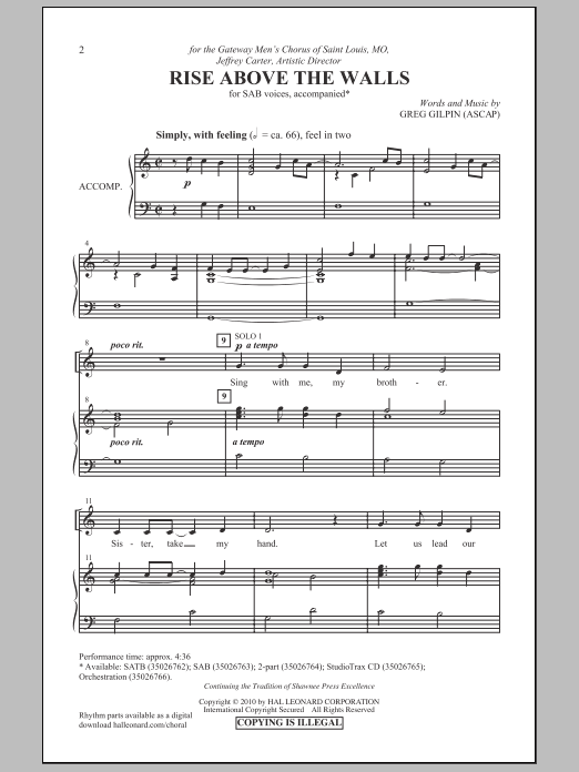 Download Greg Gilpin Rise Above The Walls Sheet Music