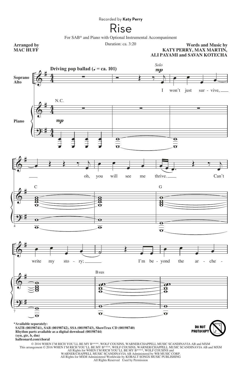 Download Katy Perry Rise (arr. Mac Huff) Sheet Music
