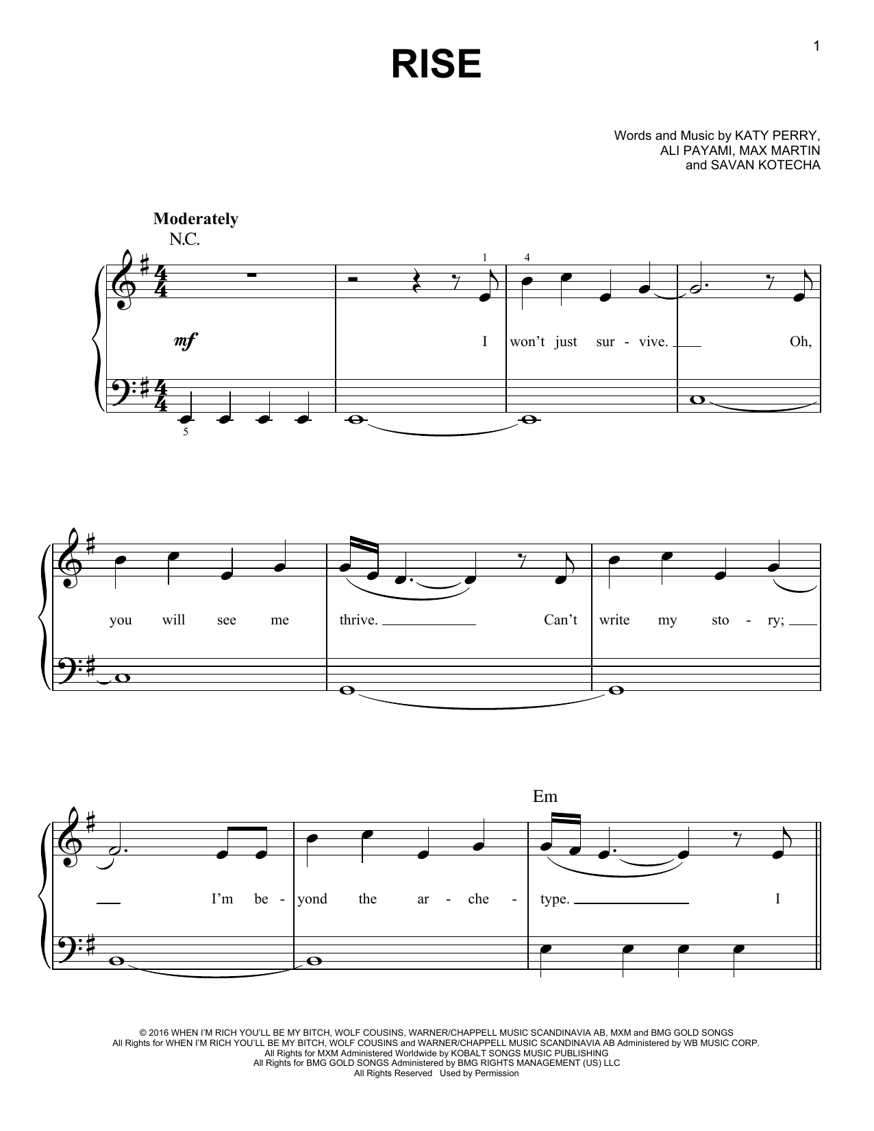 Download Katy Perry Rise Sheet Music