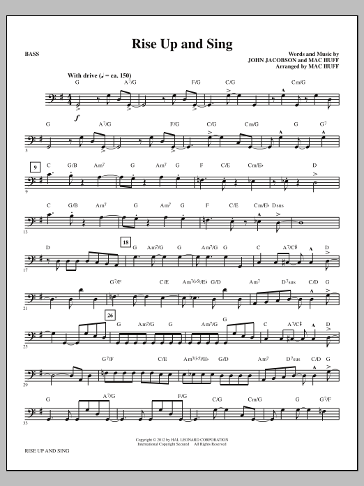 Download Mac Huff Rise Up And Sing - Bass Sheet Music