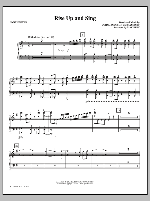 Download Mac Huff Rise Up And Sing - Synthesizer Sheet Music