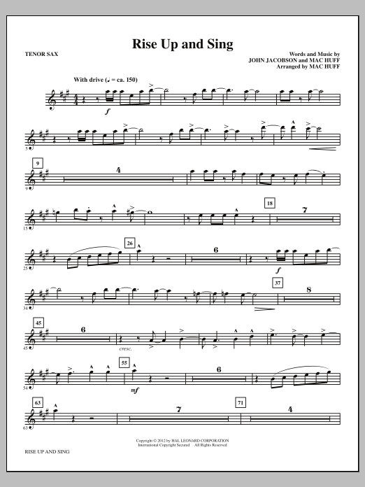 Download Mac Huff Rise Up And Sing - Tenor Sax Sheet Music